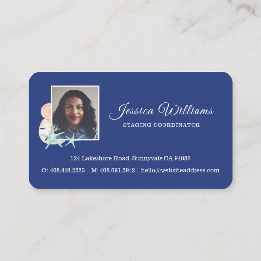 Waterverf Blauwe voordeur voor kuststrook Visitekaartje (Achterkant)