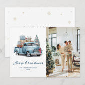 Waterverf Blauwe Vrachtwagen Foto Vrolijk Kerstfee Feestdagenkaart (Voorkant / Achterkant)