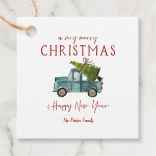 Waterverf Blauwe Vrachtwagen Kerstcadeaubonnen Bedankjes Labels