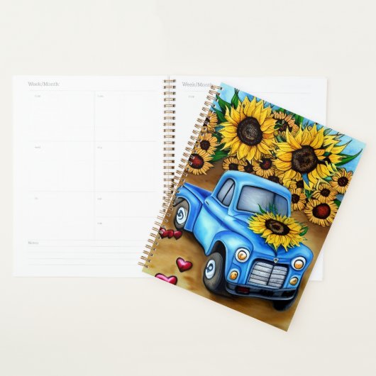 Waterverf Blauwe vrachtwagen zonnebloem Planner (Display)