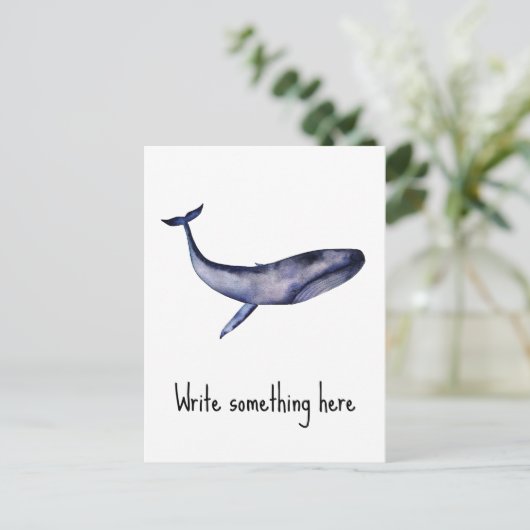 Waterverf blauwe walvis briefkaart (Staand voorkant)