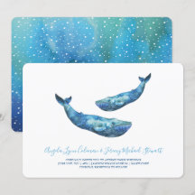 Waterverf blauwe walvis bruiloft 1