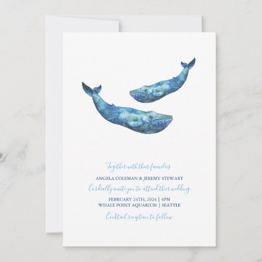 Waterverf blauwe walvis bruiloft kaart (Voorkant)