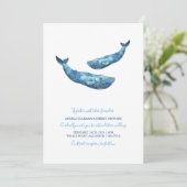 Waterverf blauwe walvis bruiloft kaart (Staand voorkant)