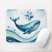 Waterverf Blauwe Walvis & Bubbelstippen Muismat (Met muis)
