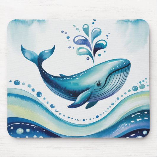 Waterverf Blauwe Walvis & Bubbelstippen Muismat (Voorkant)