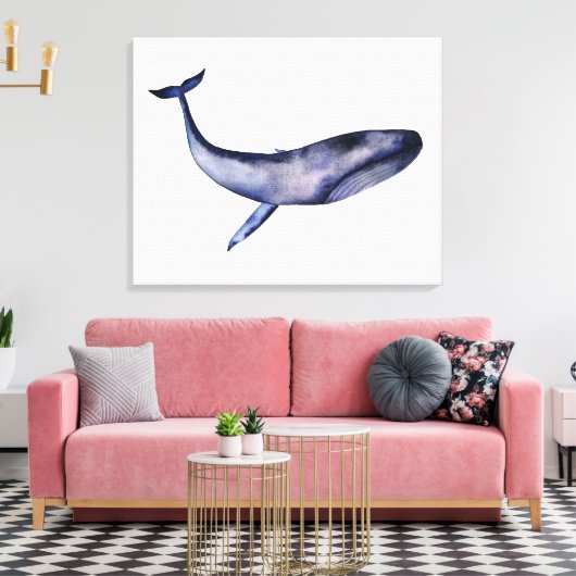 Waterverf blauwe walvis canvas afdruk (Insitu (Woonkamer))