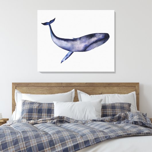 Waterverf blauwe walvis canvas afdruk (Insitu (Slaapkamer))