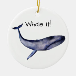 Waterverf blauwe walvis keramisch ornament