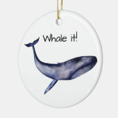 Waterverf blauwe walvis keramisch ornament (Links)
