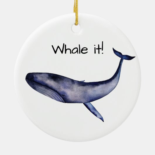 Waterverf blauwe walvis keramisch ornament (Achterkant)