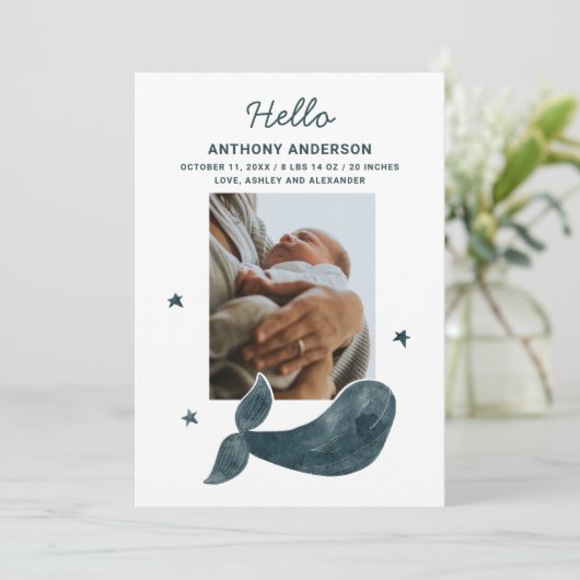 Waterverf blauwe walvis. Nautische geboorte van di Aankondiging (Staand voorkant)