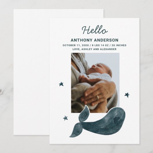 Waterverf blauwe walvis. Nautische geboorte van di Aankondiging (Voorkant / Achterkant)