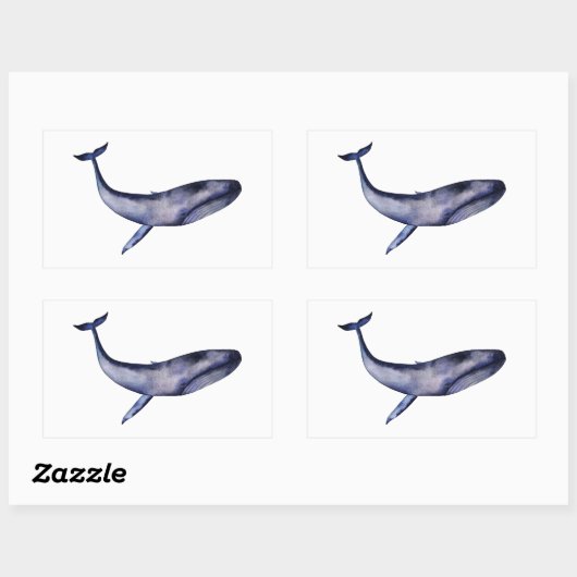 Waterverf blauwe walvis rechthoekige sticker (Vel)