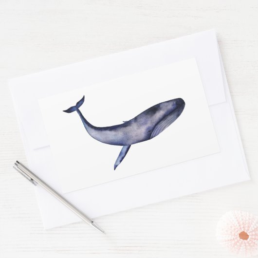 Waterverf blauwe walvis rechthoekige sticker (Envelop)