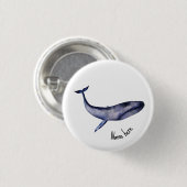Waterverf blauwe walvis ronde button 3,2 cm (Voorkant /achterkant)