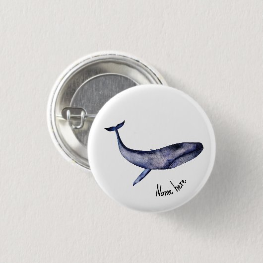 Waterverf blauwe walvis ronde button 3,2 cm (Voorkant /achterkant)