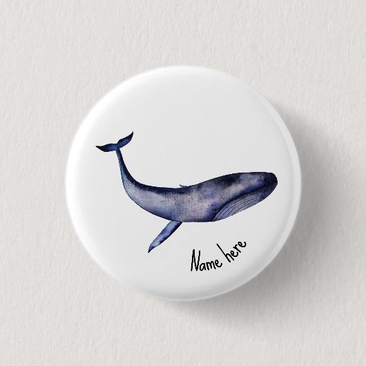 Waterverf blauwe walvis ronde button 3,2 cm (Voorkant)