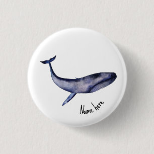 Waterverf blauwe walvis ronde button 3,2 cm