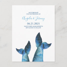 Waterverf Blauwe Walvis Staart Save the Date Aankondigingskaart