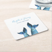 Waterverf Blauwe Walvis Tale Bruiloft Kartonnen Onderzetters (Schuin)