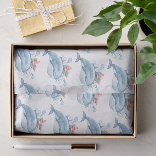 Waterverf blauwe walvis tissuepapier (Geschenk)