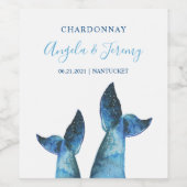 Waterverf blauwe walvis verhalen wijn etiket (Enkel label)