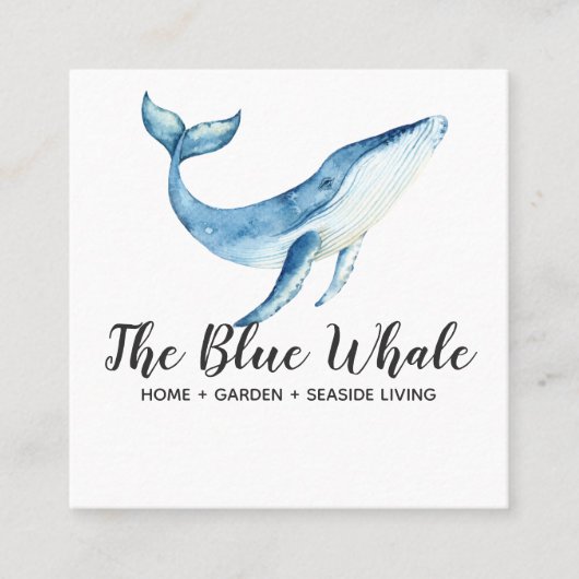 Waterverf Blauwe Walvis Vierkante Zakelijke Kaart Visitekaartje (Voorkant)