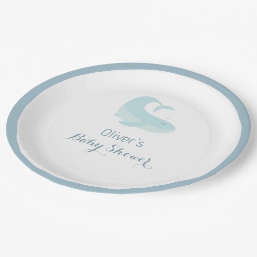 Waterverf Blauwe walvisOcean Fish Baby shower Papieren Bordje (Gekanteld)