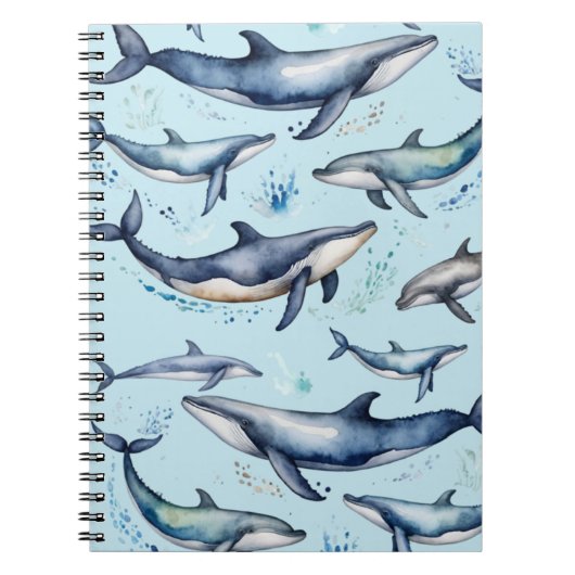 Waterverf Blauwe Walvissen en Dolfijnen, zee Notitieboek (Voorkant)