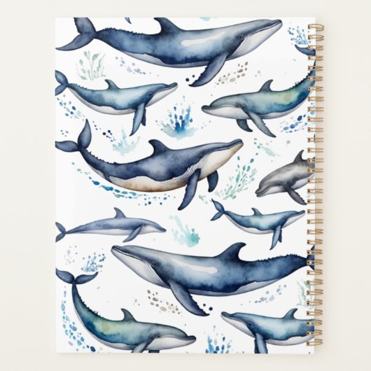 Waterverf Blauwe Walvissen en Dolfijnen, zee Planner (Achterkant)