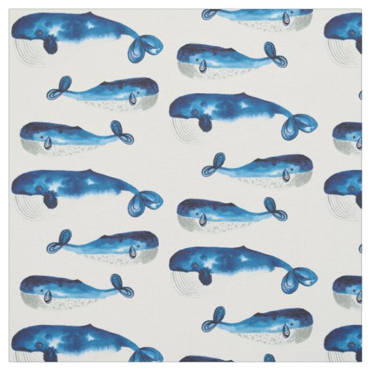 Waterverf blauwe walvissen stof (Swatch)