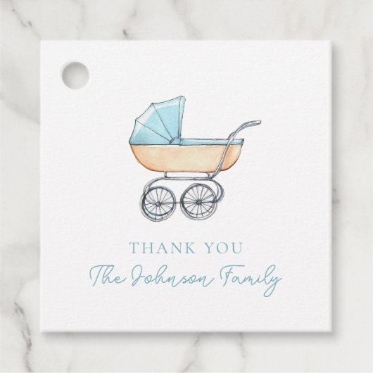 Waterverf Blauwe Wandelwagen Dank u Bedankjes Labels (Voorkant)