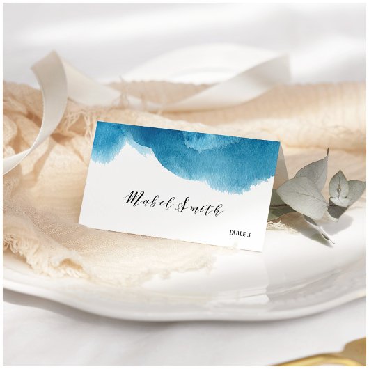 Waterverf Blauwe Wash Place Card Plaatskaartje