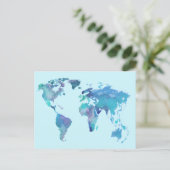 Waterverf Blauwe Wereldkaart Briefkaart (Staand voorkant)