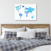 Waterverf Blauwe Wereldkaart Canvas Afdruk (Insitu (Slaapkamer))