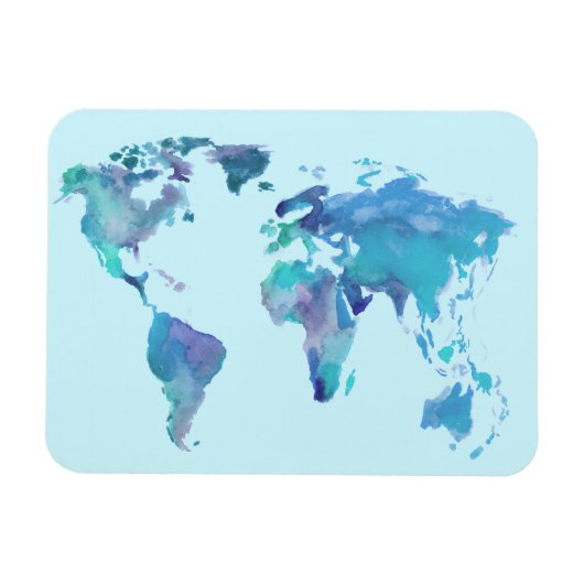 Waterverf Blauwe Wereldkaart Magneet (Horizontaal)