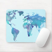 Waterverf Blauwe Wereldkaart Muismat (Met muis)