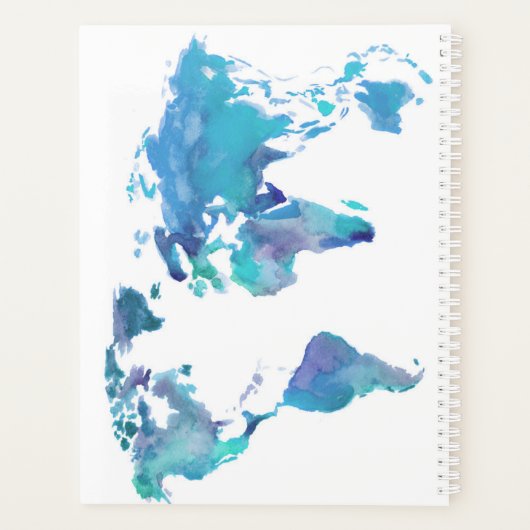 Waterverf Blauwe Wereldkaart Planner (Achterkant)