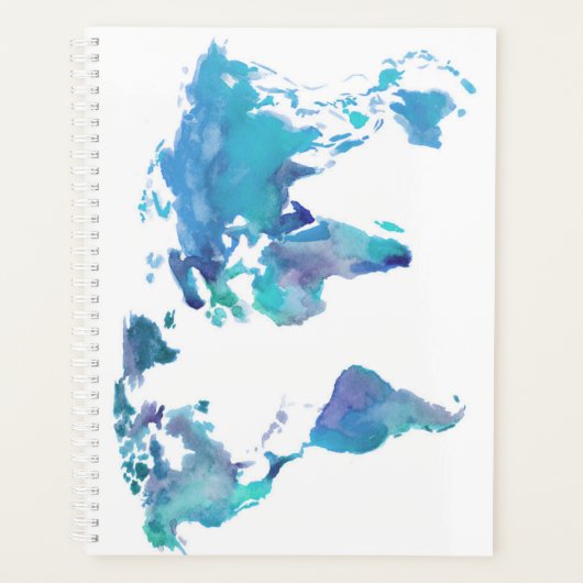 Waterverf Blauwe Wereldkaart Planner (Voorkant)