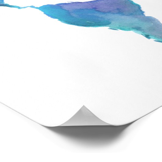 Waterverf Blauwe Wereldkaart Poster (Hoek)