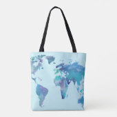 Waterverf Blauwe Wereldkaart Tote Bag (Achterkant)