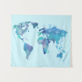 Waterverf Blauwe Wereldkaart Wandkleed (Voorkant (horizontaal))