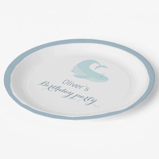 Waterverf Blauwe WhaleOcean Vvis Birthday Party Papieren Bordje (Gekanteld)