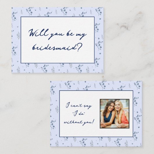 Waterverf Blauwe Wildbloemen Bruidsmeisje Voorstel Notitiekaartje (Voorkant / Achterkant)