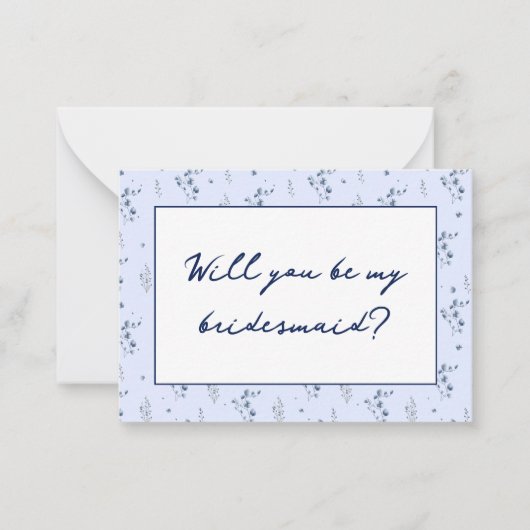 Waterverf Blauwe Wildbloemen Bruidsmeisje Voorstel Notitiekaartje (Voorkant)