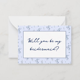 Waterverf Blauwe Wildbloemen Bruidsmeisje Voorstel Notitiekaartje