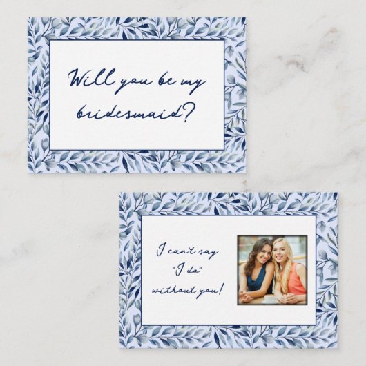 Waterverf Blauwe Wildbloemen Bruidsmeisje Voorstel Notitiekaartje (Voorkant / Achterkant)