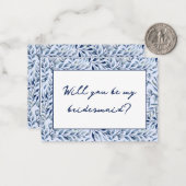 Waterverf Blauwe Wildbloemen Bruidsmeisje Voorstel Notitiekaartje (Voorkant / Achterkant in situ)