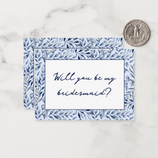 Waterverf Blauwe Wildbloemen Bruidsmeisje Voorstel Notitiekaartje (Voorkant / Achterkant in situ)